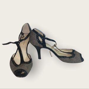 $1 MUST BUNDLE Vintage women black patent tweed anne klein peep toe shoe